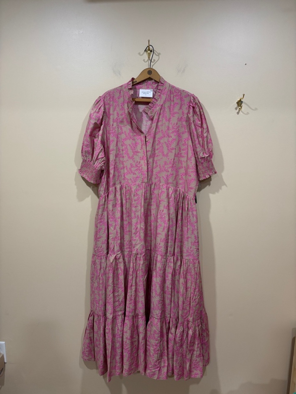 NWT Tuckernuck Hyacinth House Tan & Pink Vines Bennett Maxi Dress Size X-Large - Picture 7 of 15